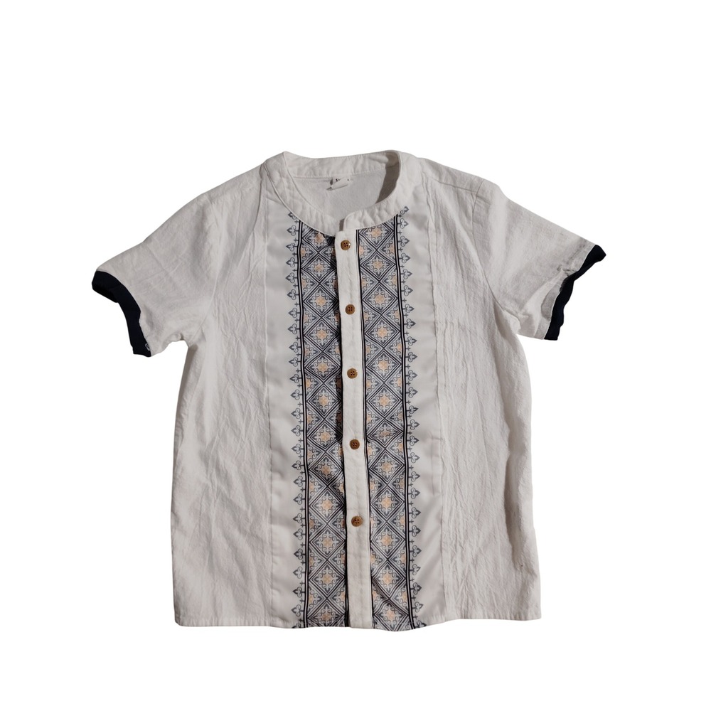 SHEIN Kids White Embroidered‎ Button Up Short Sleeve Shirt 11 12Y Guayabera
